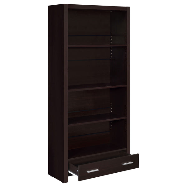 English Elm Maureen Cappuccino 5-Shelf Bookcase with Drawer — Warm Espresso-Toned Display Shelves & Hidden Storage Elegance B062P331099