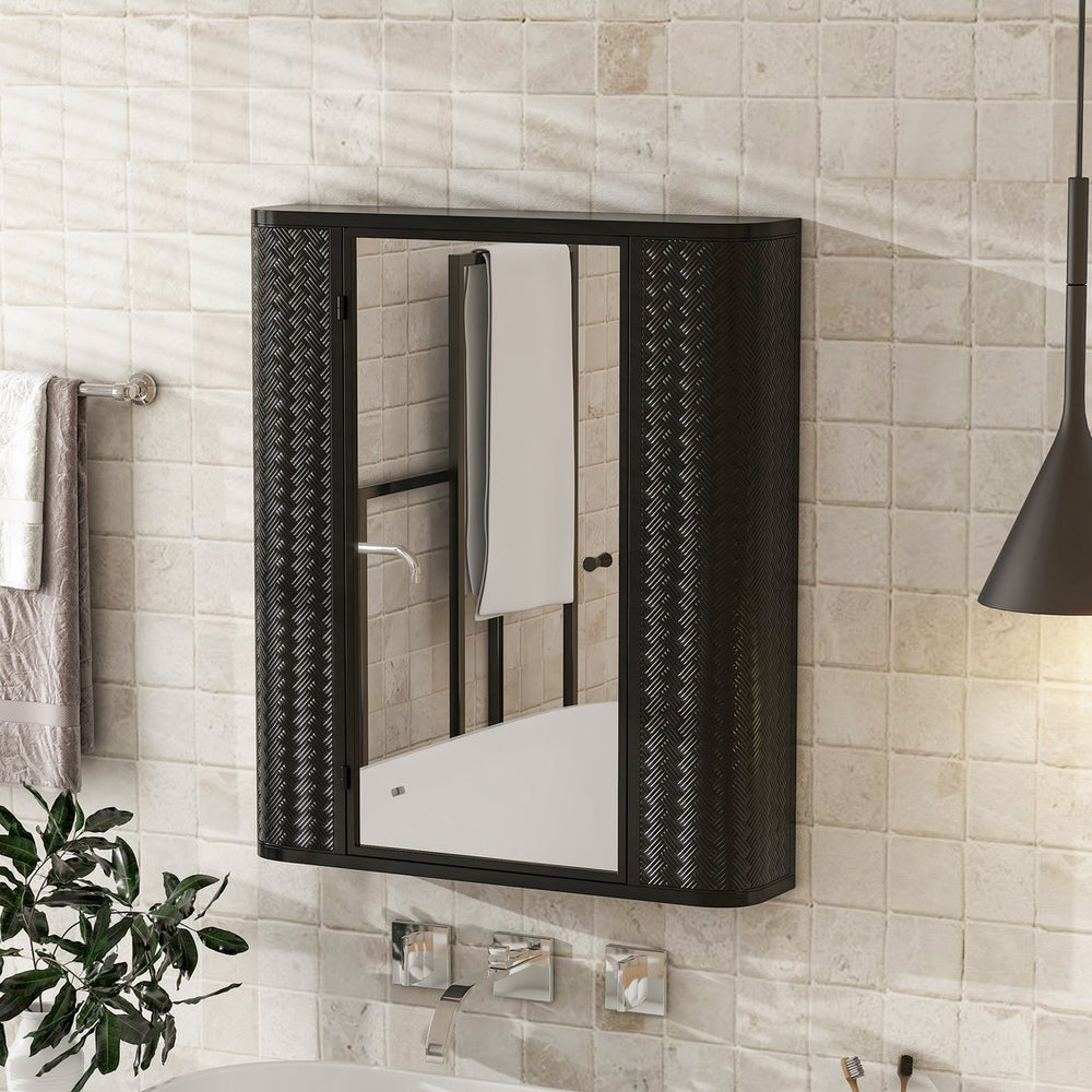 English Elm Wall-Mounted Antique Black Mirrored Medicine Cabinet with Steel Frame, 2 Shelves, Space-Saving Organizer W3122P272885
