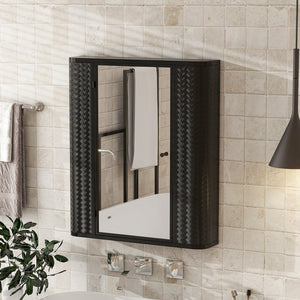 English Elm Wall-Mounted Antique Black Mirrored Medicine Cabinet with Steel Frame, 2 Shelves, Space-Saving Organizer W3122P272885