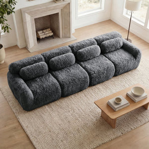 English Elm 149'' Plush Modular Cloud Sofa Boneless Ergonomic Design for Home Theater Lounge Dark Grey W714S01553