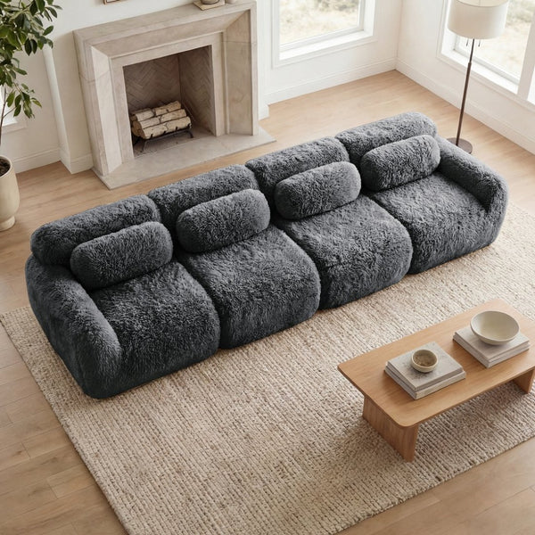 English Elm 149'' Plush Modular Cloud Sofa Boneless Ergonomic Design for Home Theater Lounge Dark Grey W714S01553