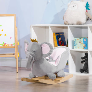 English Elm Qaba Plush Elephant Toddler Rocker with Steel Frame Wooden Base and Sound Effects W2225P200850