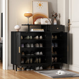 Elegant Shoe Cabinet with Arched Doors, Drawer, Cream Finish, Adjustable Shelves, Solid Wood Legs, Entryway, Living Room, Black