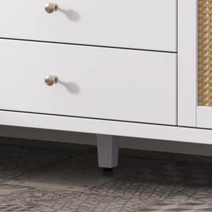 English Elm Christopher Knight Home® - 60" Modern Bathroom Vanity with Durable SMC Sink, Rattan Doors, Soft-Close Drawers, Pine Legs White N817P296130W