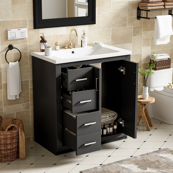 English Elm 30'' Elegant Bathroom Vanity Combo With Ceramic Sink, Storage Cabinet, 3 Drawers & Soft-Close Doors N710P191970B