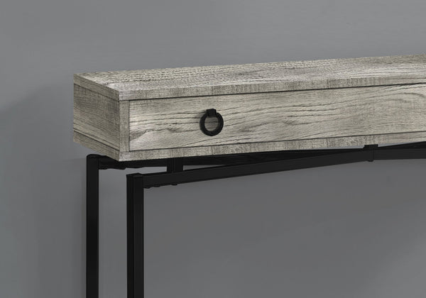 English Elm Accent Table Rustic Wood-Look End Table with Black Metal X Base, Nightstand with Drawer for Living Room Grey 52 L x 15 W x 6 H B2710P219290