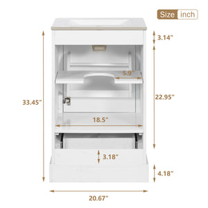 English Elm 20 Inch Bathroom Vanity with Ceramic Sink, Soft-Close Door, Adjustable Shelf, Smart Storage Organizing Design White N729P299505K