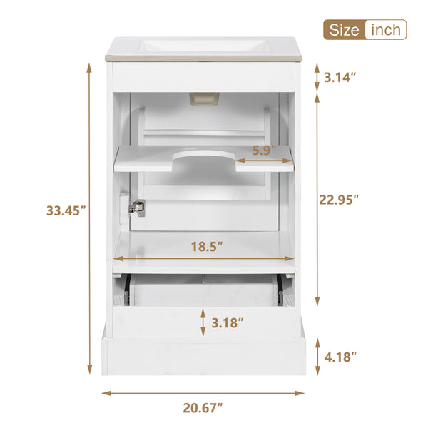 English Elm 20 Inch Bathroom Vanity with Ceramic Sink, Soft-Close Door, Adjustable Shelf, Smart Storage Organizing Design White N729P299505K