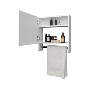 English Elm Pine Mirrored Medicine Cabinet with Towel Bar and Two Shelves — Wall-Mounted Bathroom Storage Unit White 20.3 L x 18.3 W x 2.4 H B128P237172