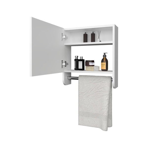 English Elm Pine Mirrored Medicine Cabinet with Towel Bar and Two Shelves — Wall-Mounted Bathroom Storage Unit White 20.3 L x 18.3 W x 2.4 H B128P237172