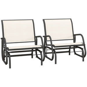 English Elm Outsunny Set Of 2 Cream White Glider Chairs, Breathable Mesh, Steel Frame For Garden & Patio Relaxation W2225P200433-GIGA