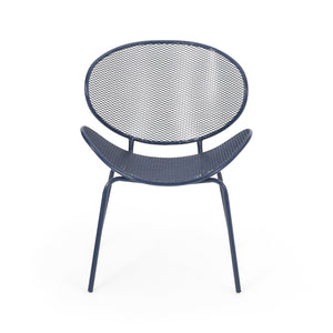 English Elm Christopher Knight Home® - ELBA Modern Mesh Shell Chat Set with Powder-Coated Iron Frame, Retro Minimal Outdoor Seating Navy Blue N775P250740N