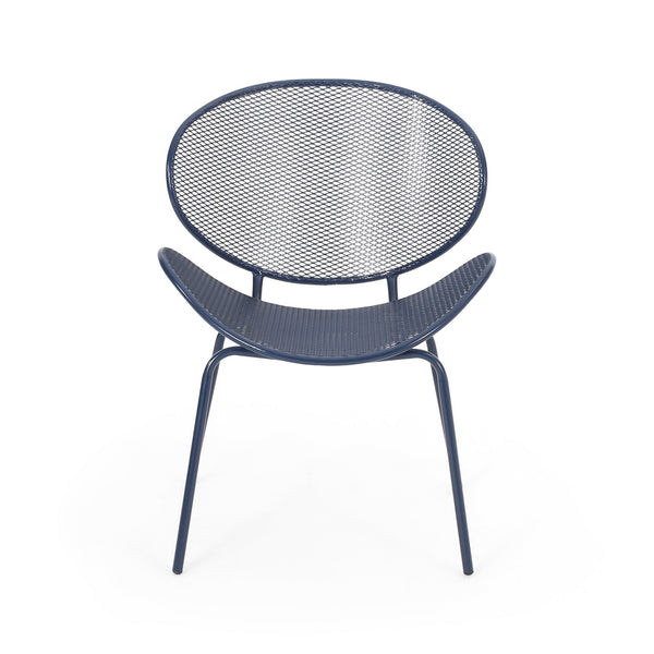 English Elm Christopher Knight Home® - ELBA Modern Mesh Shell Chat Set with Powder-Coated Iron Frame, Retro Minimal Outdoor Seating Navy Blue N775P250740N