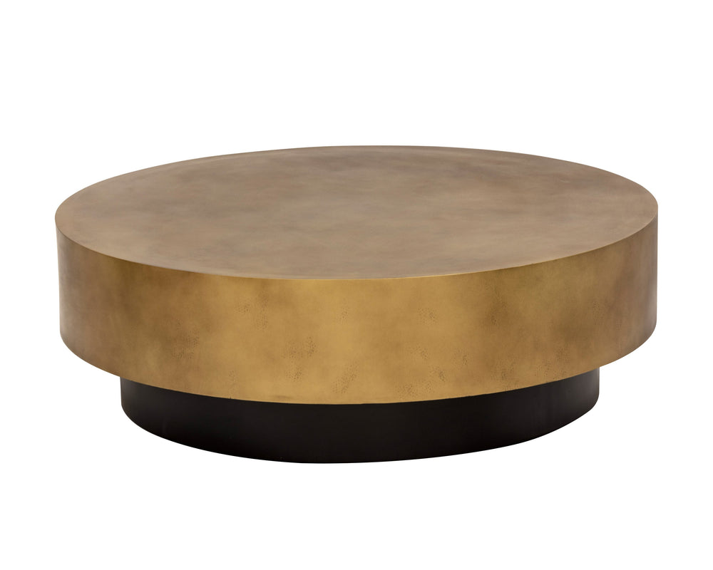 Sunpan Bernaby Coffee Table - Contemporary Round Design with Hand-Painted Metal Top and Unique Craftsmanship Antique Brass