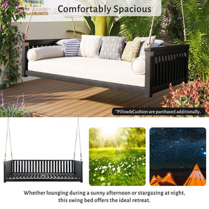 English Elm Topmax Acacia Wood Porch Swing Bed Sloped Frame Outdoor Lounger for Backyard Patio Black WF319383AAB
