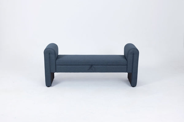 English Elm 60-inch Velvet Storage Bench Upholstered Seat with Hidden Compartment for Bedroom Entryway Dark Blue W2795P429885