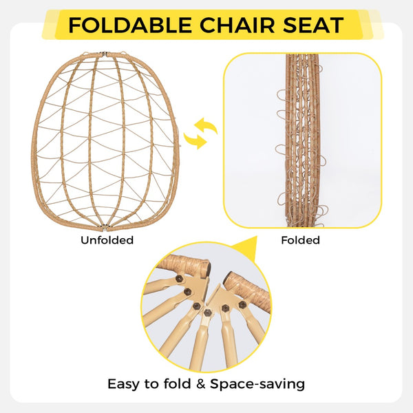 English Elm Hanging Egg Swing Chair Pe Wicker Foldable Frame with Cushion for Patio or Bedroom T5880P497565