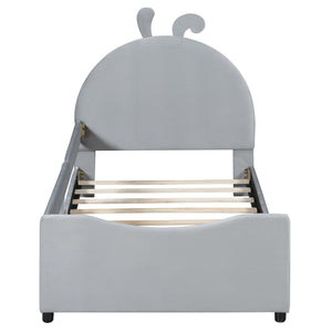 English Elm Twin Velvet Daybed with Sculptural Rabbit Ear Headboard for Kids or Guest Rooms Gray N737P380205E