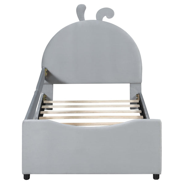 English Elm Twin Velvet Daybed with Sculptural Rabbit Ear Headboard for Kids or Guest Rooms Gray N737P380205E