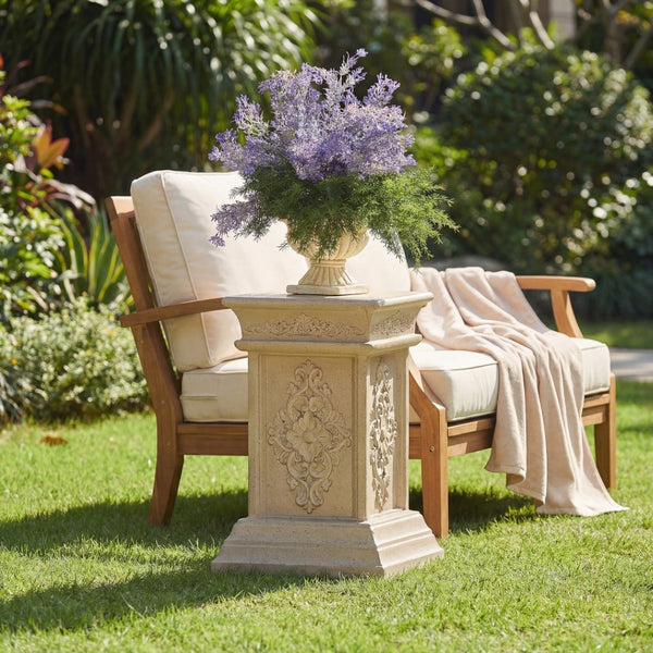 English Elm Pedestal Column Plant Stand Handcrafted Mgo for Indoor Outdoor Decor Display N772P382568S