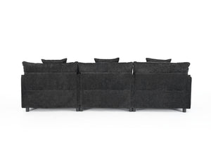 English Elm 108" L-shaped Chenille Cloud Sectional Deep Seat Sofa with Ottoman for Living Rooms Black W3244S00004
