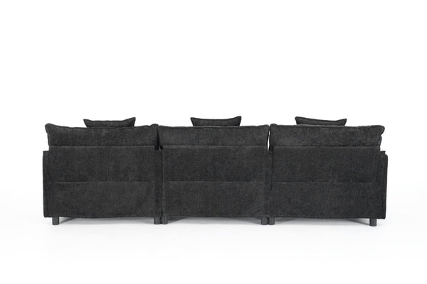 English Elm 108" L-shaped Chenille Cloud Sectional Deep Seat Sofa with Ottoman for Living Rooms Black W3244S00004