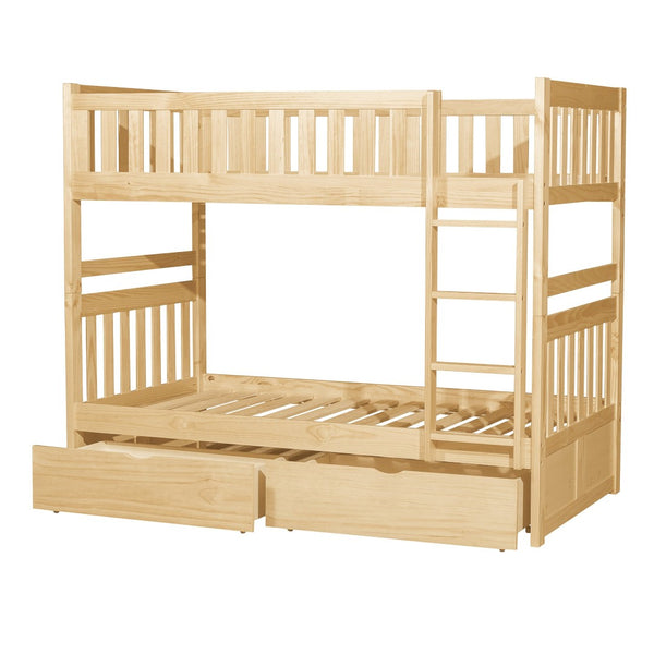English Elm Bunk Bed Twin Over Pine Wood Frame with Guard Rails for Kids Shared Bedroom B011S02410