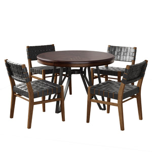 English Elm Christopher Knight Home® - 5PCS Modern Industrial Dining Set with PU Leather Chairs & Rubberwood Frame, Metal Hairpin Table Design Black,Brown,Walnut 74688.00BLK_N771P205332W