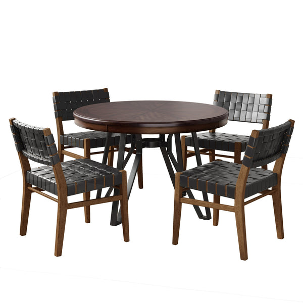 English Elm Christopher Knight Home® - 5PCS Modern Industrial Dining Set with PU Leather Chairs & Rubberwood Frame, Metal Hairpin Table Design Black,Brown,Walnut 74688.00BLK_N771P205332W