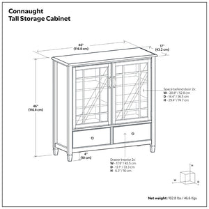 English Elm Connaught Solid Wood Tall Cabinet Antique White Glass Doors British Colonial Storage B136P436053