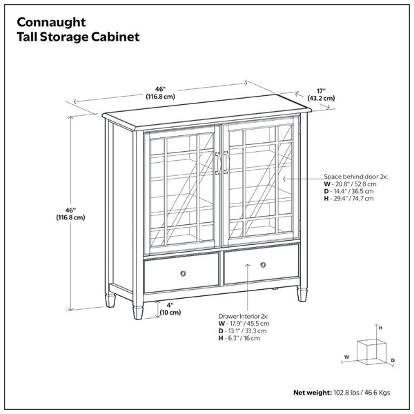 English Elm Connaught Solid Wood Tall Cabinet Antique White Glass Doors British Colonial Storage B136P436053
