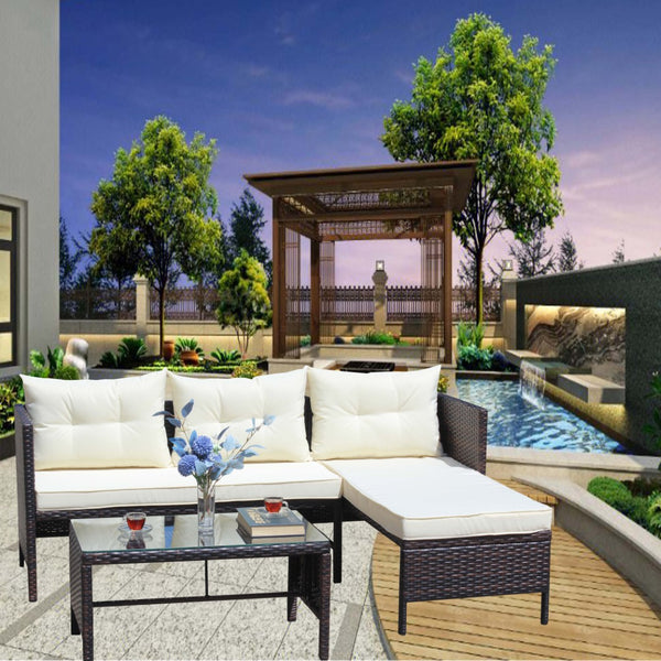 English Elm Outdoor Pe Rattan Sectional Sofa Set with Tempered Glass Table and Cushions W209P421844