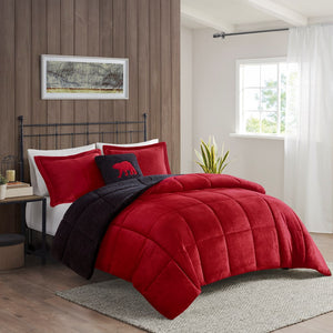 English Elm Full/Queen Plush to Sherpa Comforter Set - Reversible Berber Cozy Down Alternative, Hypoallergenic, OEKO-TEX Certified Red+Black 22.44 L x 20.87 W x 13.39 H B035100471