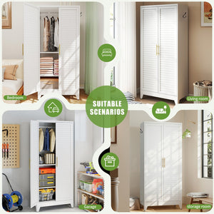English Elm White Steel Freestanding Wardrobe Cabinet with Rod and Shelves for Dorm or Apartment T2398P480394