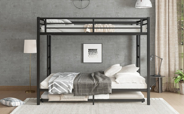 English Elm Queen Metal Bunk Bed With Twin Trundle - Stylish Space-Saving Solution For Shared Bedrooms Or Guests W1580S00131-GIGA