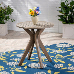 English Elm Stamford Solid Acacia Round Side Table Slatted X-base Design for Patio or Living Room Grey N770P414166G