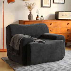 English Elm Wide Chenille Accent Chair Oversized Cozy Seat for Bedroom Living or Studio Spaces Black W5385P433243