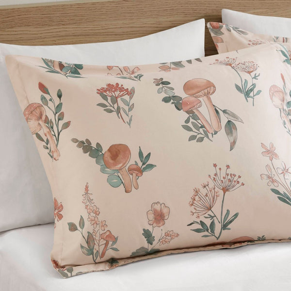 English Elm 4-piece Whimsical Mushroom Floral Microfiber Comforter Set with Shaped Accent Pillow Blush Multi B035P482877