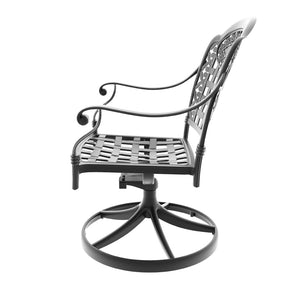 English Elm Cast Aluminum Swivel Patio Dining Chairs Set of Six with Ornate Carved Frame W1710S00673