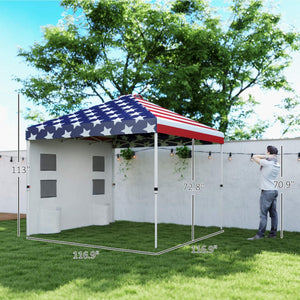 English Elm 10x 10 Ft Patriotic Pop up Canopy Upf 50 Oxford Fabric with Adjustable Legs and Sidewall Blue+Red T3971P380497