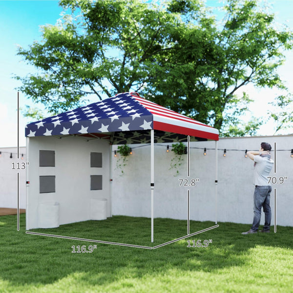 English Elm 10x 10 Ft Patriotic Pop up Canopy Upf 50 Oxford Fabric with Adjustable Legs and Sidewall Blue+Red T3971P380497