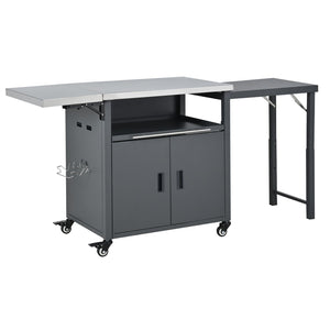English Elm Outdoor Bbq Prep Cart Rolling Stainless Steel Grill Station with Foldable Work Surface Gray N719P407404E