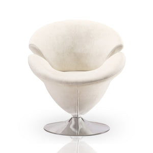 English Elm Tulip Velvet Swivel Lounge Chair with Polished Chrome Base, 360° Rotation, Plush Velvet Comfort White B365P398005