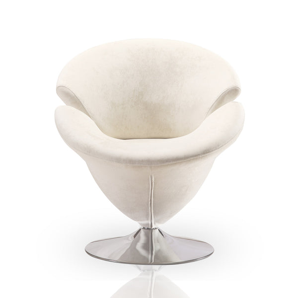 English Elm Tulip Velvet Swivel Lounge Chair with Polished Chrome Base, 360° Rotation, Plush Velvet Comfort White B365P398005