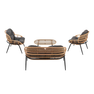 English Elm Pine 4-Piece Conversation Set with UV-Resistant Waterproof Fabric, Removable Cushions & Glass Top Grey B365P397655