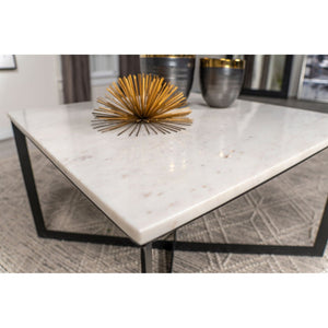 English Elm Volz Genuine Marble Top Square Coffee Table with Sculptural Iron Base for Living Rooms B062P451806