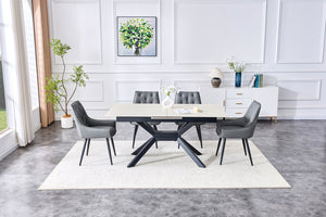 English Elm Modern Extendable Sintered Stone Dining Table with Auto-Lift, Scratchproof Waterproof Top & Black Metal Base W3493S00005