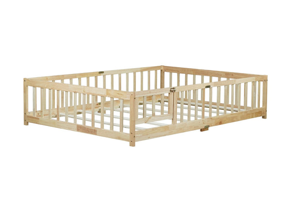 English Elm Full Size Rubberwood Floor Bed with Safety Guardrails and Latching Door for Toddlers Natural W504P429299