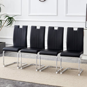 English Elm Set of 2 Gloss Pu Bow-back Dining Chairs with Ergonomic Curved Support for Modern Lofts Black W1512P491846
