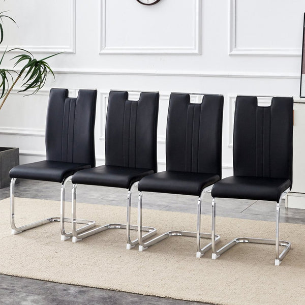 English Elm Set of 2 Gloss Pu Bow-back Dining Chairs with Ergonomic Curved Support for Modern Lofts Black W1512P491846